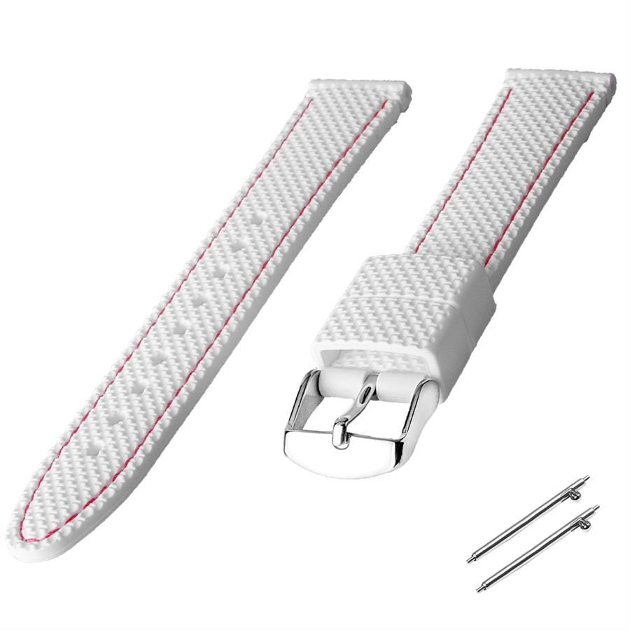 Cobra R14067-WR Beyaz Renk Kırmızı Dikişli Kauçuk Saat Kordonu