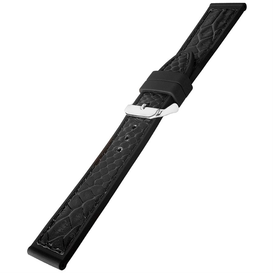 Cobra R14093-BB Piton Desen Deri ve Kauçuk Lamine  Saat Kordonu