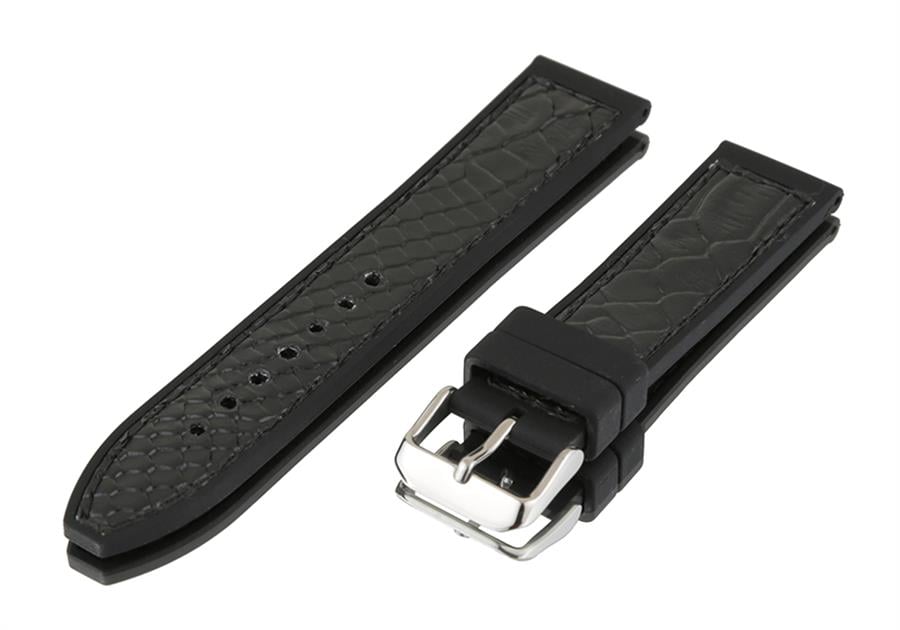 Cobra R14093-BB Piton Desen Deri ve Kauçuk Lamine  Saat Kordonu