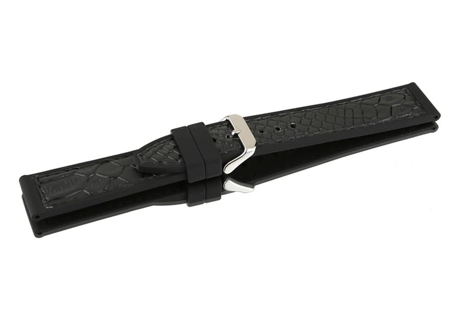 Cobra R14093-BB Piton Desen Deri ve Kauçuk Lamine  Saat Kordonu