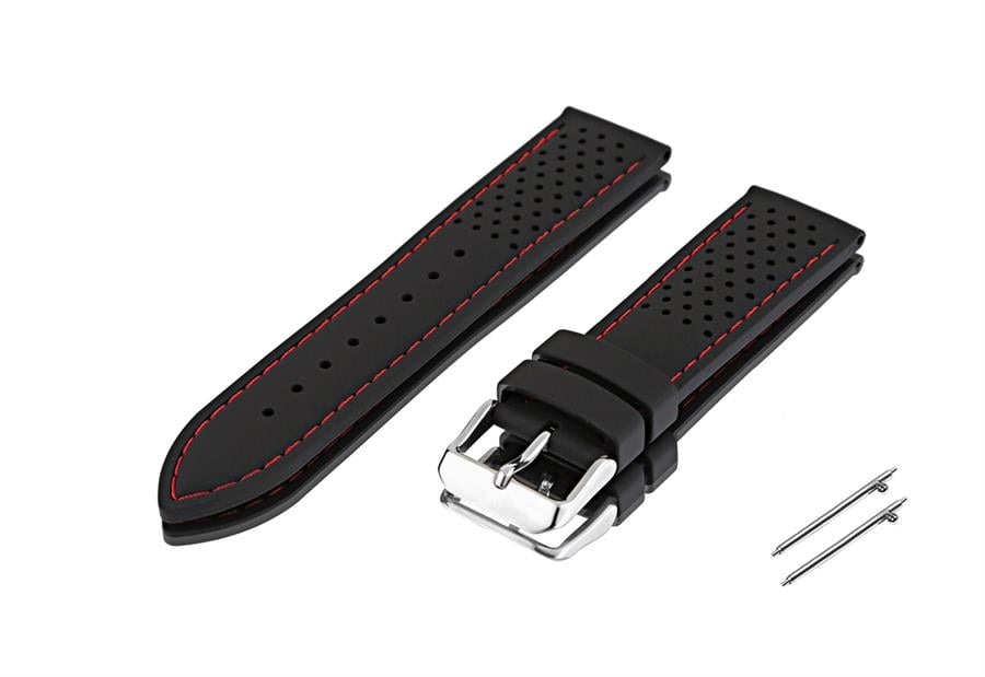 Cobra R14097-BG 22mm Siyah Renk Kırmızı Dikişli Kauçuk Saat Kordonu
