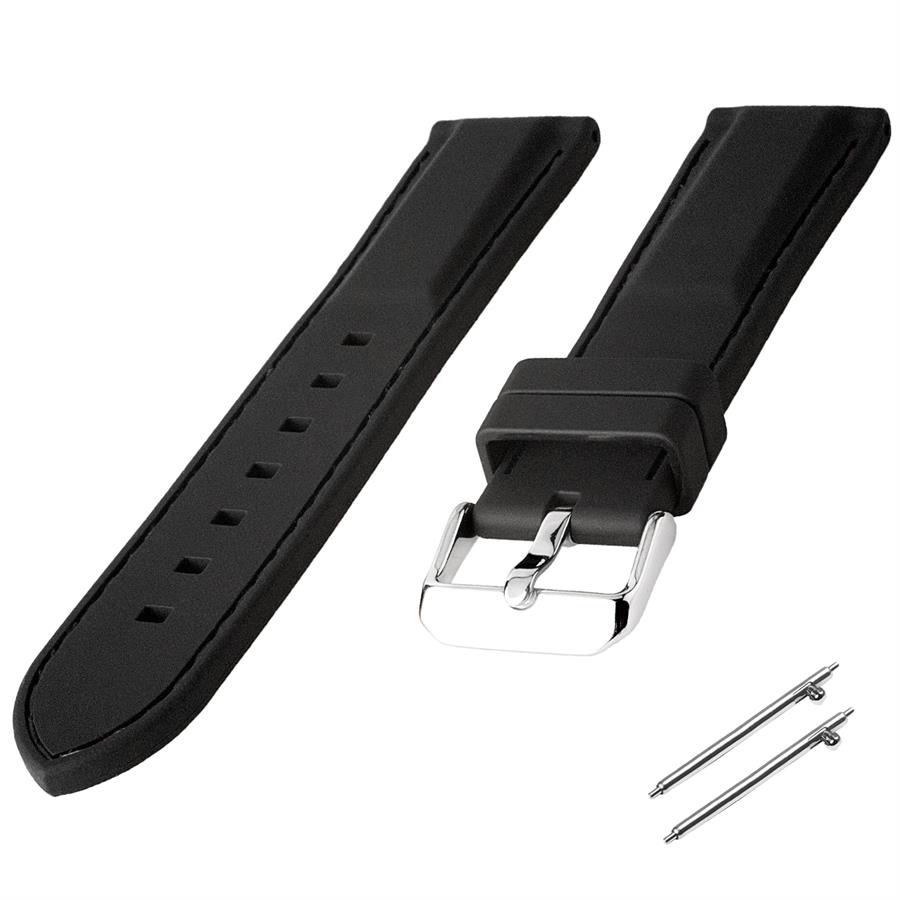 Cobra R14121-BB Siyah Renk Gri Dikişli Kauçuk Saat Kordonu