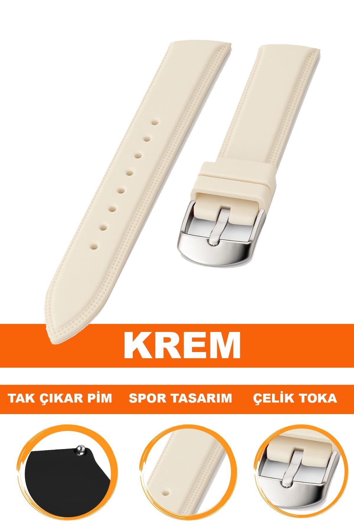 Cobra S01A18-C Krem Silikon Saat Kordonu