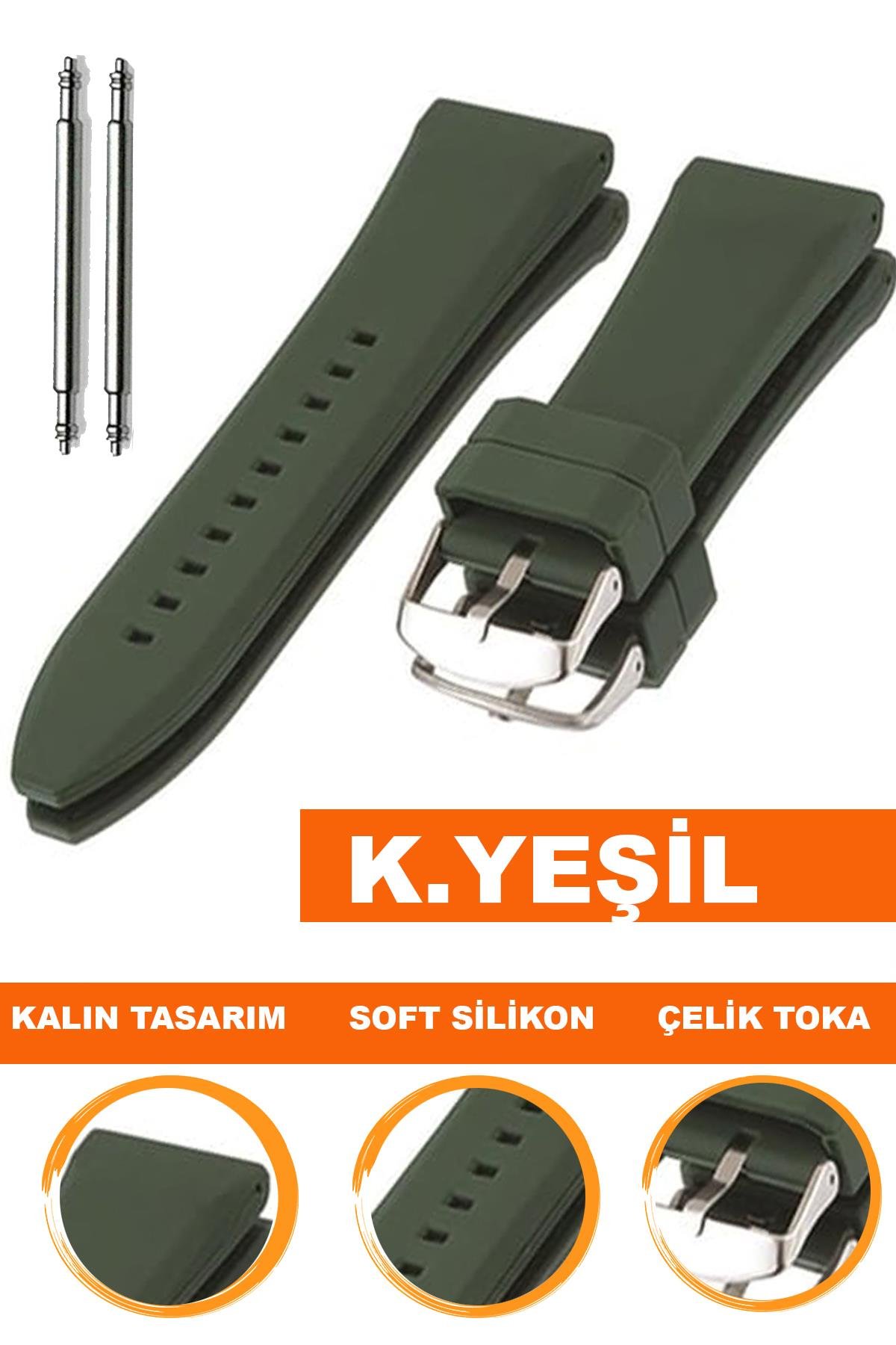 Cobra S01A36-DG Koyu Yeşil Silikon Saat Kordonu