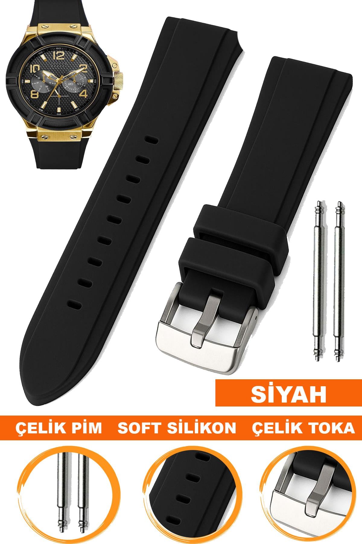 GUESS GUW1049G5 Modeli Uyumlu 26x22mm Kauçuk Saat Kordonu S02GS-B