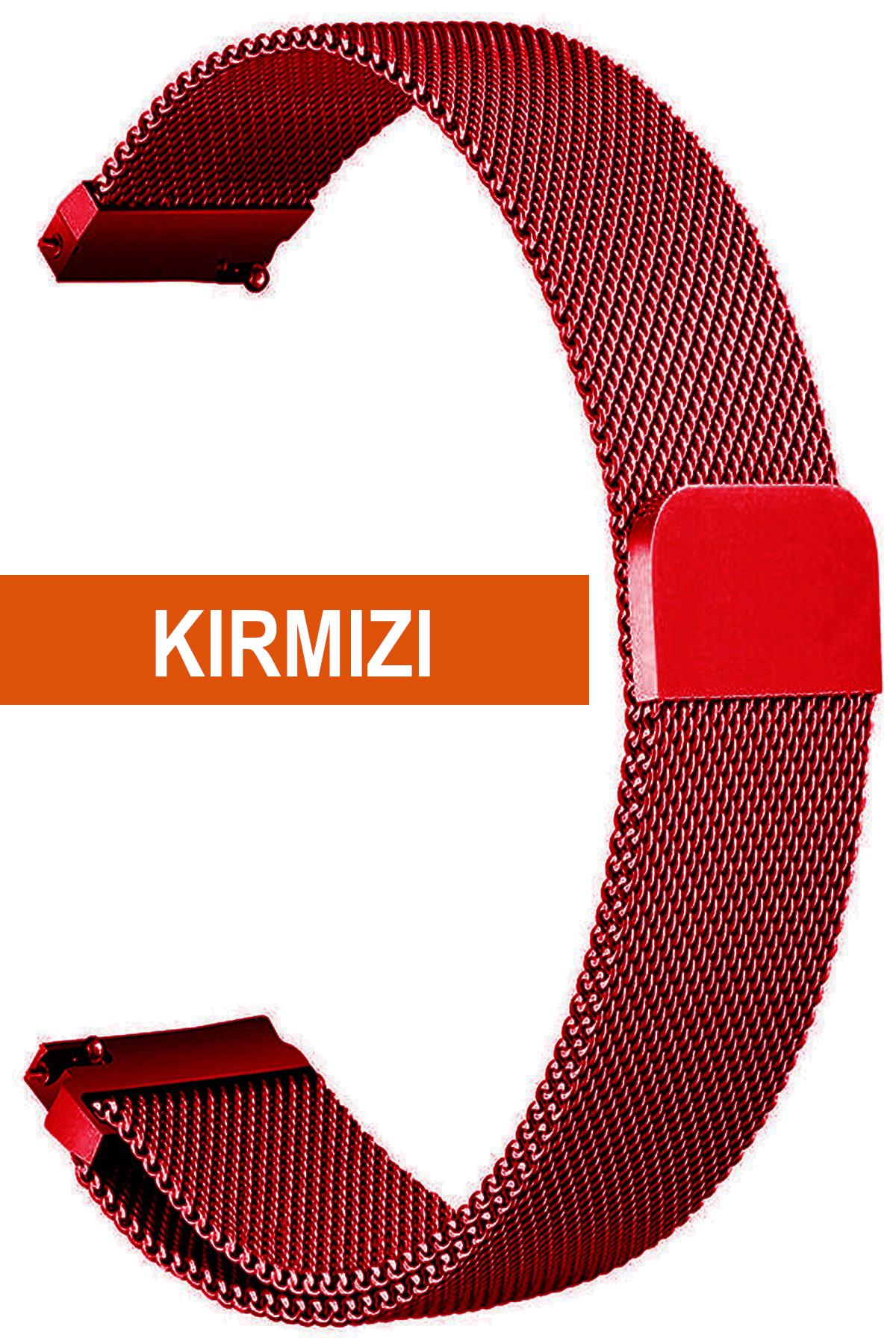 Huawei Watch Gt Gt2 Gt3 Gt4 Gt5 Uyumlu Kırmızı Renk Paslanmaz Çelik Mıknatıslı Hasır Saat Kordonu Kayışı
