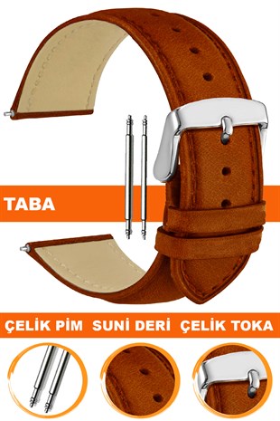 10mm-12mm-14mm-16mm-18mm-20mm-22mm-24mm-26mm Klasik Model Taba Renk Suni Deri Saat Kordonu Kayışı
