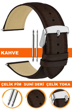 10mm-12mm-14mm-16mm-18mm-20mm-22mm-24mm-26mm Klasik Model Kahverengi Renk Suni Deri Saat Kordonu Kayışı