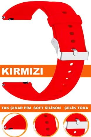 12mm-14mm-16mm-18mm-20mm-22mm Kırmızı Renk Silikon Saat Kordonu Kayışı A72 