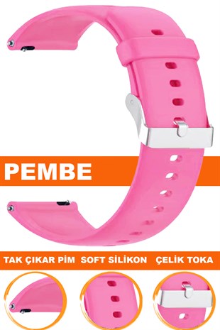 12mm-14mm-16mm-18mm-20mm-22mm Pembe Renk Silikon Saat Kordonu Kayışı A72 