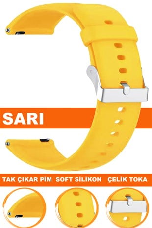 12mm-14mm-16mm-18mm-20mm-22mm Sarı Renk Silikon Saat Kordonu Kayışı A72 