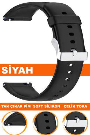 12mm-14mm-16mm-18mm-20mm-22mm Siyah Renk Silikon Saat Kordonu Kayışı A72 