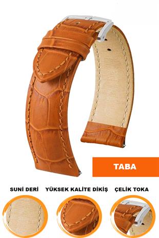 14mm-16mm-18mm-20mm-22mm-24mm-26mm-28mm Taba Renk Suni Deri Saat Kordonu Kayışı