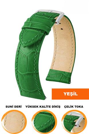 14mm-16mm-18mm-20mm-22mm-24mm-26mm-28mm Yeşil Renk Suni Deri Saat Kordonu Kayışı