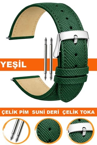 14mm-16mm-18mm-20mm-22mm Baskılı Model Yeşil Renk Suni Deri Saat Kordonu Kayışı