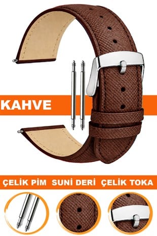 14mm-16mm-18mm-20mm-22mm Baskılı Model Kahverengi Renk Suni Deri Saat Kordonu Kayışı