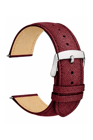 14mm-16mm-18mm-20mm-22mm Baskılı Model Bordo Renk Suni Deri Saat Kordonu Kayışı