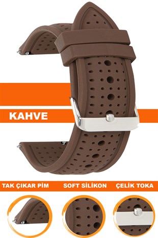18mm-20mm-22mm-24mm Kahverengi Renk Silikon Saat Kordonu Kayışı S26