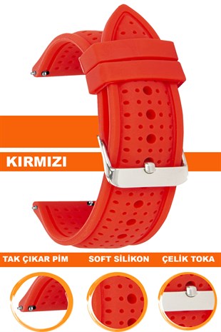 18mm-20mm-22mm-24mm Kırmızı Renk Silikon Saat Kordonu Kayışı S26