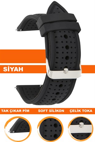 18mm-20mm-22mm-24mm Siyah Renk Silikon Saat Kordonu Kayışı S26