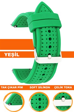 18mm-20mm-22mm-24mm Yeşil Renk Silikon Saat Kordonu Kayışı S26