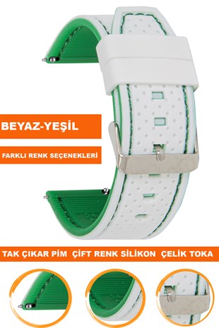 20mm-22mm-24mm Beyaz-Yeşil Renk Silikon Saat Kordonu Kayışı A54
