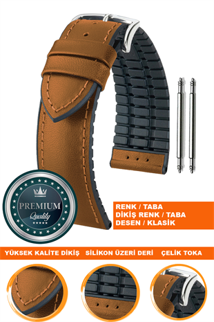 20mm-22mm-24mm Saat Uyumlu Siyah Renk Üzeri Taba Renk Klasik Model Deri Silikon Saat Kordonu Kayışı LS35KLS-G