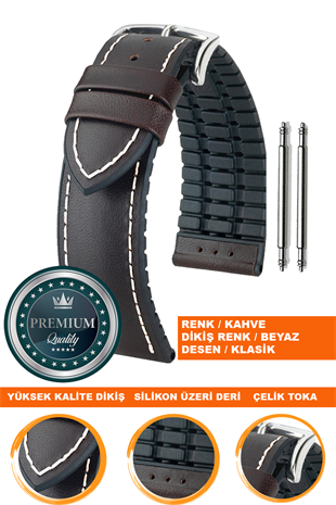 20mm-22mm-24mm Saat Uyumlu Siyah Renk Üzeri Kahverengi Renk Klasik Model Deri Silikon Saat Kordonu Kayışı LS35KLS-G