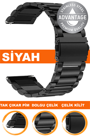 20mm-22mm-24mm Saat Uyumlu Siyah Renk Dolgu Çelik Metal Saat Kordonu Kayışı M09SGG4