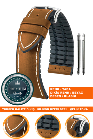 20mm-22mm-24mm Saat Uyumlu Siyah Renk Üzeri Taba Renk Klasik Model Deri Silikon Saat Kordonu Kayışı LS35KLS-G