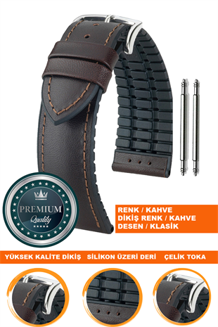 20mm-22mm-24mm Saat Uyumlu Siyah Renk Üzeri Kahverengi Renk Klasik Model Deri Silikon Saat Kordonu Kayışı LS35KLS-G