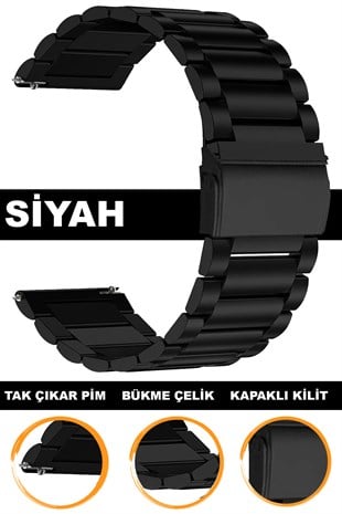 20mm-22mm Saat Uyumlu Siyah Renk Paslanmaz Çelik Metal Saat Kordonu Kayışı M17PD2