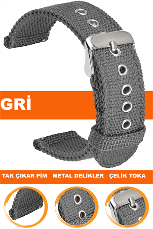 20mm-22mm Saat Uyumlu Tekstil Kumaş Saat Kordonu Kayışı F32T-GR