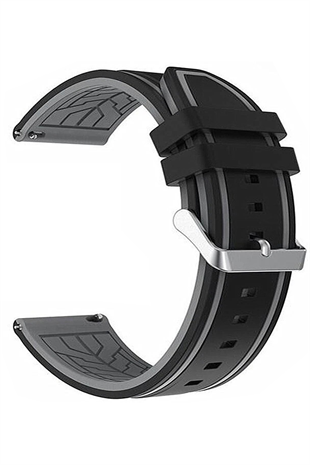 20mm-22mm Siyah-Gri Renk Silikon Saat Kordonu Kayışı A55