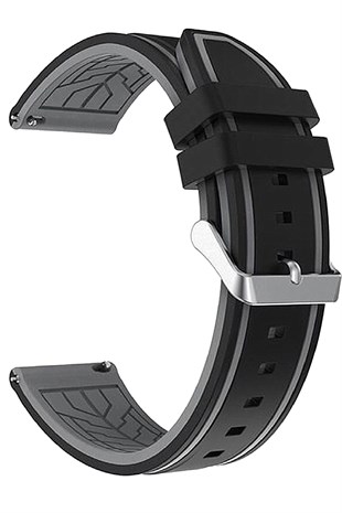 20mm-22mm Siyah-Gri Renk Silikon Saat Kordonu Kayışı A55