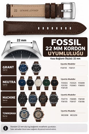 22mm Fossil Saatlerle Uyumlu Premium Hakiki Deri Saat Kordonu Kayışı L35FSL