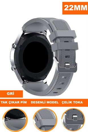 22mm Saatlerle Uyumlu Gri Renk Silikon Saat Kordonu Kayışı A57
