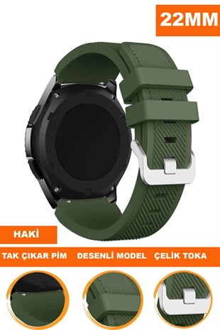 22mm Saatlerle Uyumlu Haki Renk Silikon Saat Kordonu Kayışı A57
