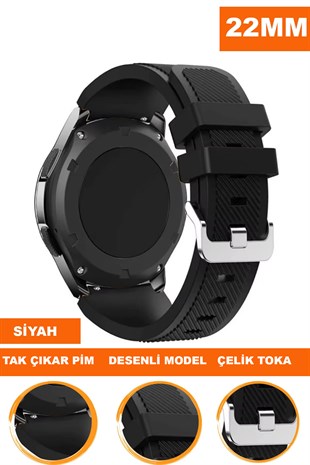 22mm Saatlerle Uyumlu Siyah Renk Silikon Saat Kordonu Kayışı A57