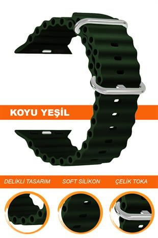 Apple Watch 38mm-40mm-41mm-42mm-44mm-45mm-49mm Saatlerle Uyumlu Silikon Saat Kordonu Kayışı