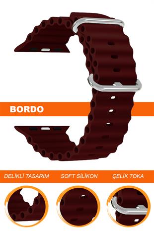 Apple Watch 38mm-40mm-41mm-42mm-44mm-45mm-49mm Saatlerle Uyumlu Silikon Saat Kordonu Kayışı