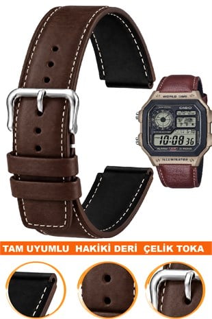 Casio AE-1200WHL-5AVDF Ae-1200 Serileriyle Uyumlu Premium Hakiki Deri Saat Kordonu Kayışı L35CAE