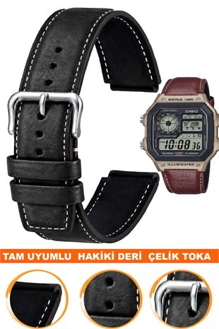 Casio AE-1200WHL-5AVDF Ae-1200 Serileriyle Uyumlu Premium Hakiki Deri Saat Kordonu Kayışı L35CAE