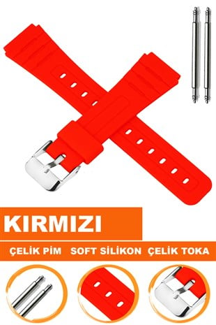 Casio F91 Uyumlu 18X16mm Kırmızı Silikon Saat Kordonu S02F91W-R