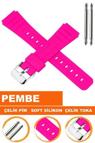 Casio F91 Uyumlu 18X16mm Pembe Silikon Saat Kordonu S02F91W-P