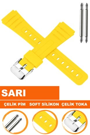 Casio F91 Uyumlu 18X16mm Sarı Silikon Saat Kordonu S02F91W-Y