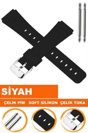 Casio F91 Uyumlu 18X16mm Siyah Silikon Saat Kordonu S02F91W-B