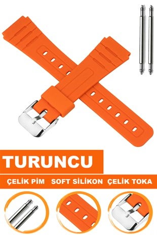 Casio F91 Uyumlu 18X16mm Turuncu Silikon Saat Kordonu S02F91W-T