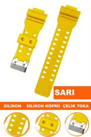 Casio G-Shock G-8900 GA-100 GA120 GA300 Saat Uyumlu Sarı Renk Silikon Saat Kordonu Kayışı