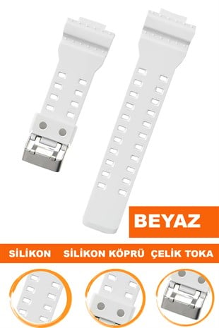 Casio G-Shock G-8900 GA-100 GA120 GA300 Saat Uyumlu Beyaz Renk Silikon Saat Kordonu Kayışı